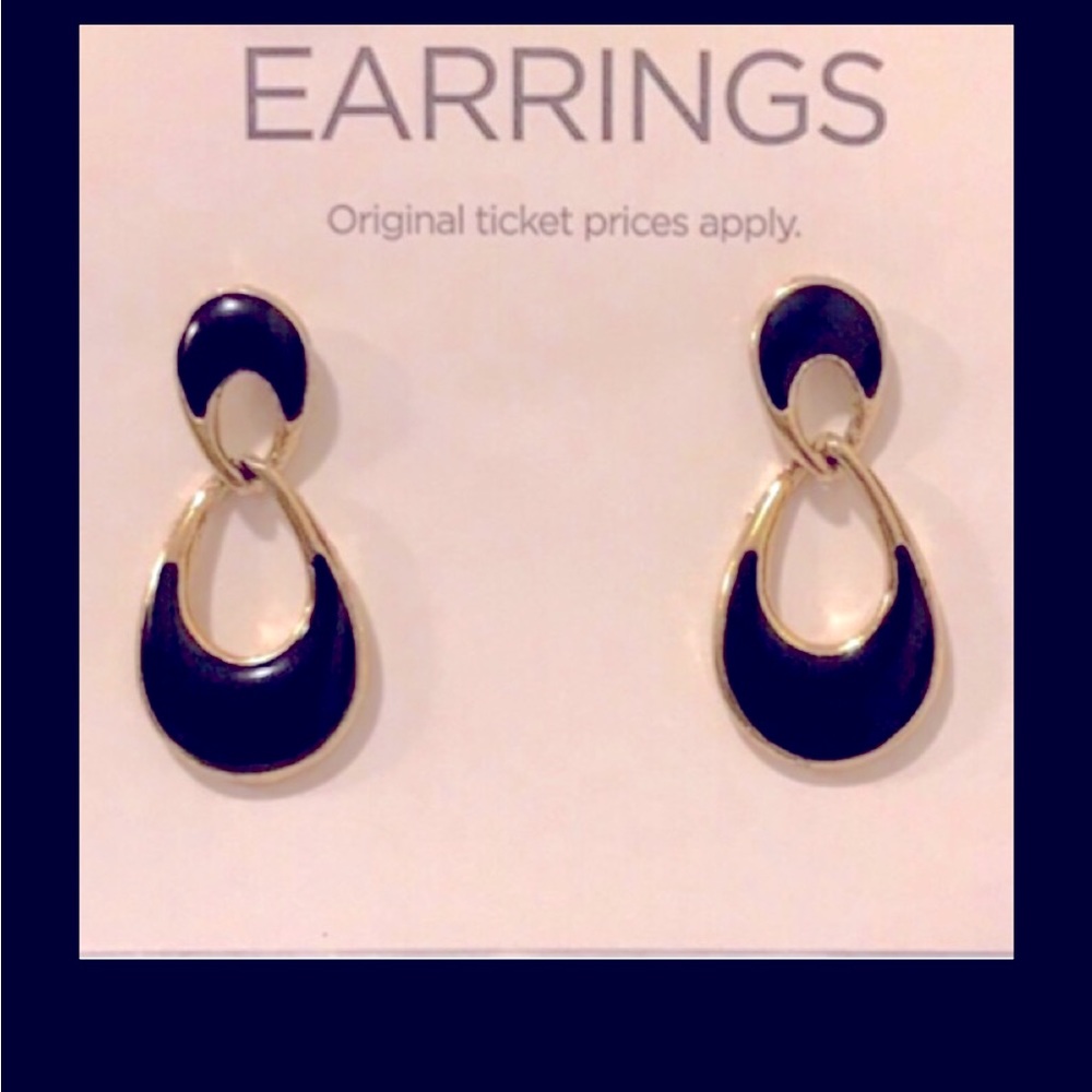 Black and gold tone double hoop earrings